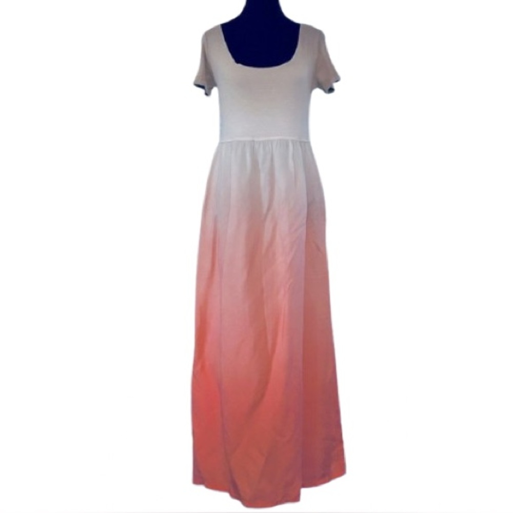 Bashara Lesser Pink & Taupe Dress Tan Maxi Small Ombre Peach Salmon Boho Beach